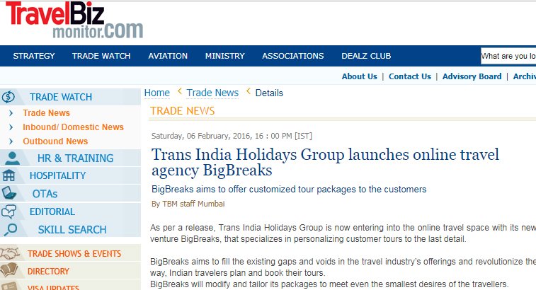 Big Breaks Coverage in Travel Biz