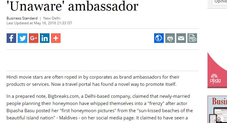 Big Breaks Coverage in Business Standard