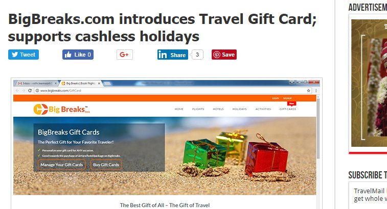 Big Breaks Coverage in Travel Mail