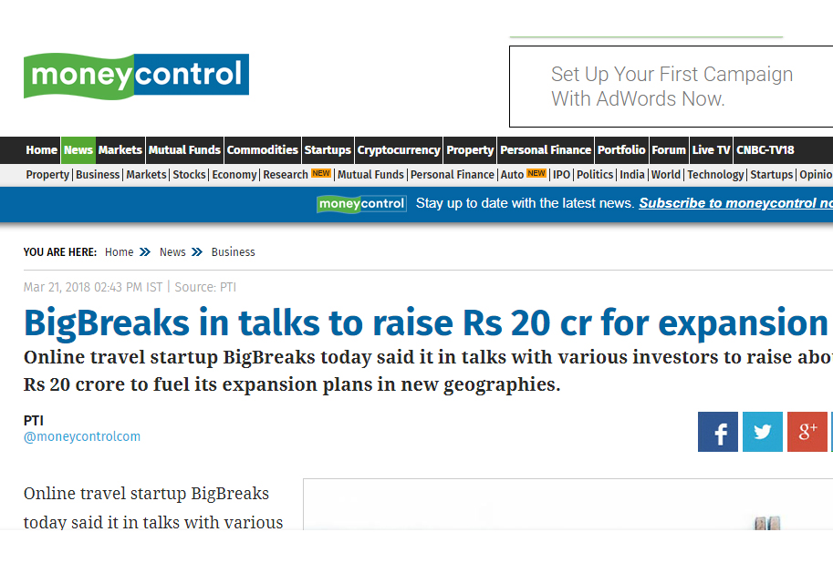 Big Breaks Coverage in Times of India