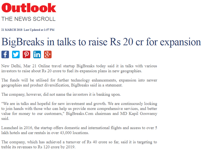 Big Breaks Coverage in Economic Times