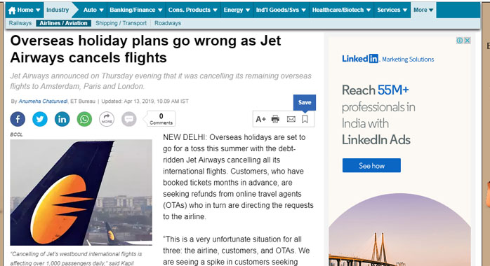 Big Breaks Coverage in The Economic times